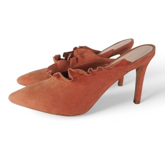 Loeffler Randall Langley Ruffle Stiletto Kid Suede Heels "Dusty Rose" Women's 7B - Picture 2 of 10